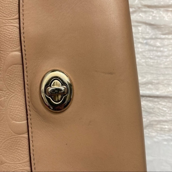 Coach dark beige light tan wristlet clutch bag